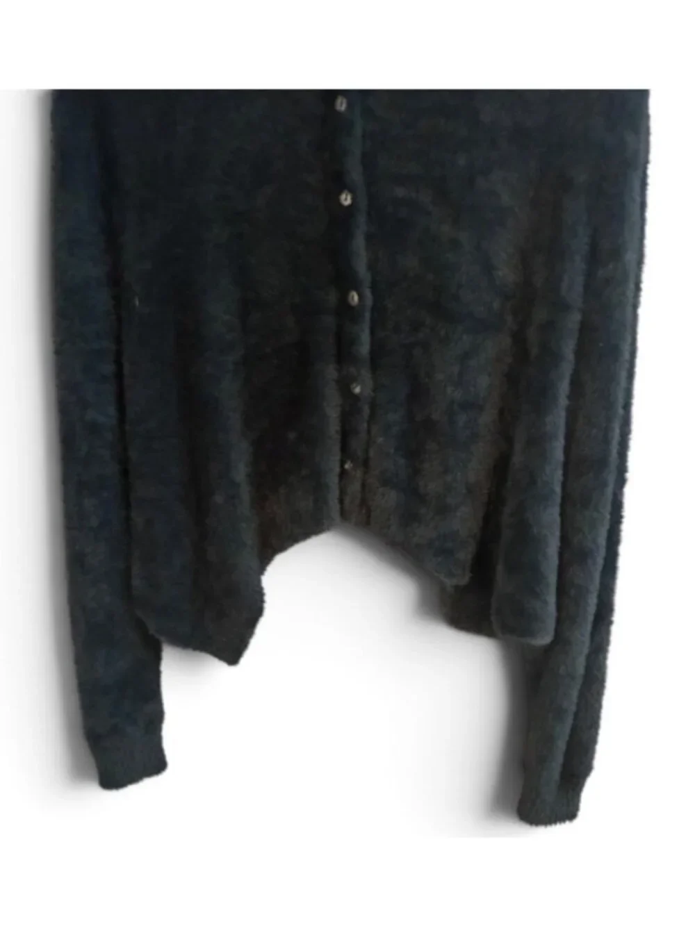 FREE PEOPLE ONE Solid Black Wyatt Faux Fur Button Down Cardigan Sweater Size XS